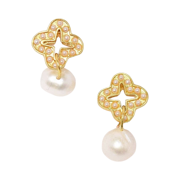 Clover Stud & Pearl Drop