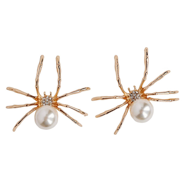 Gold Spooky Spider and Pearl Earrings