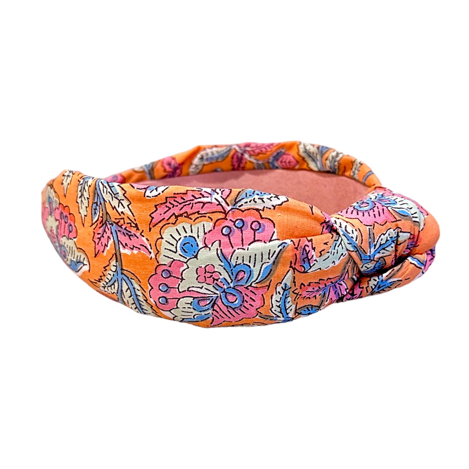 Orange Floral Block-Print Knotted Headband