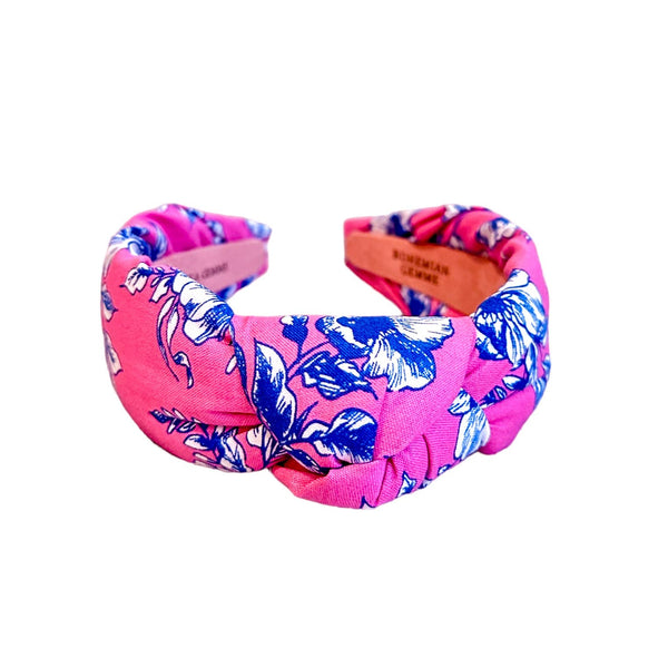 Pink and Blue Floral Knotted Headband. 