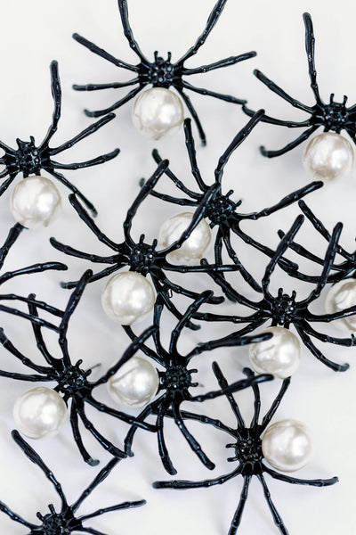 Black Spooky Spider and Pearl Earrings