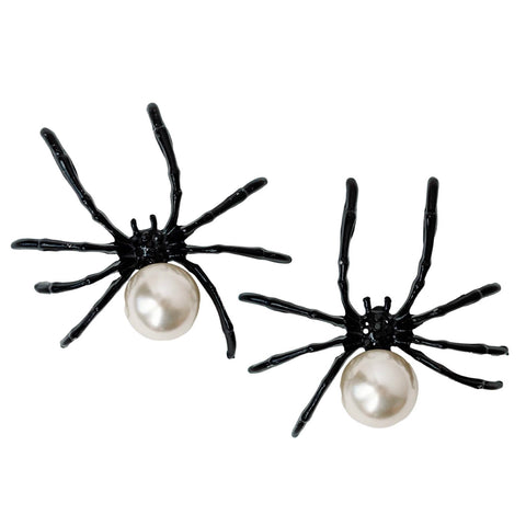 Black Spooky Spider and Pearl Earrings