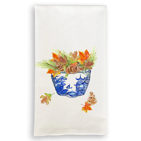 Blue & White Bowl with Fall Leaves