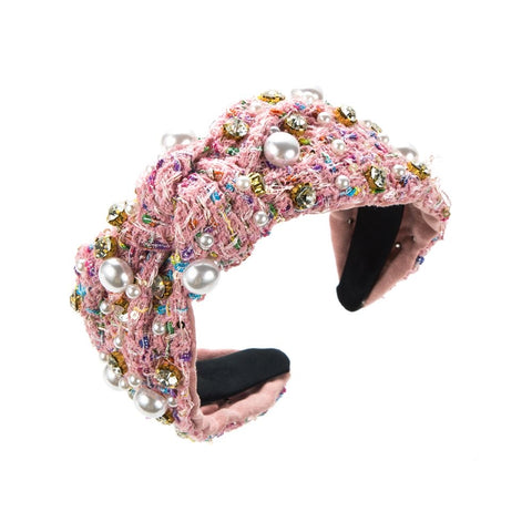 Pink Tweed w/ Pearl & Diamond Headband