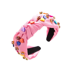 Pink Knotted Headband w/ Hearts