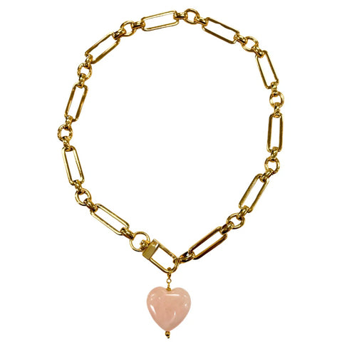 Marble Heart Charm Necklace - Light Pink