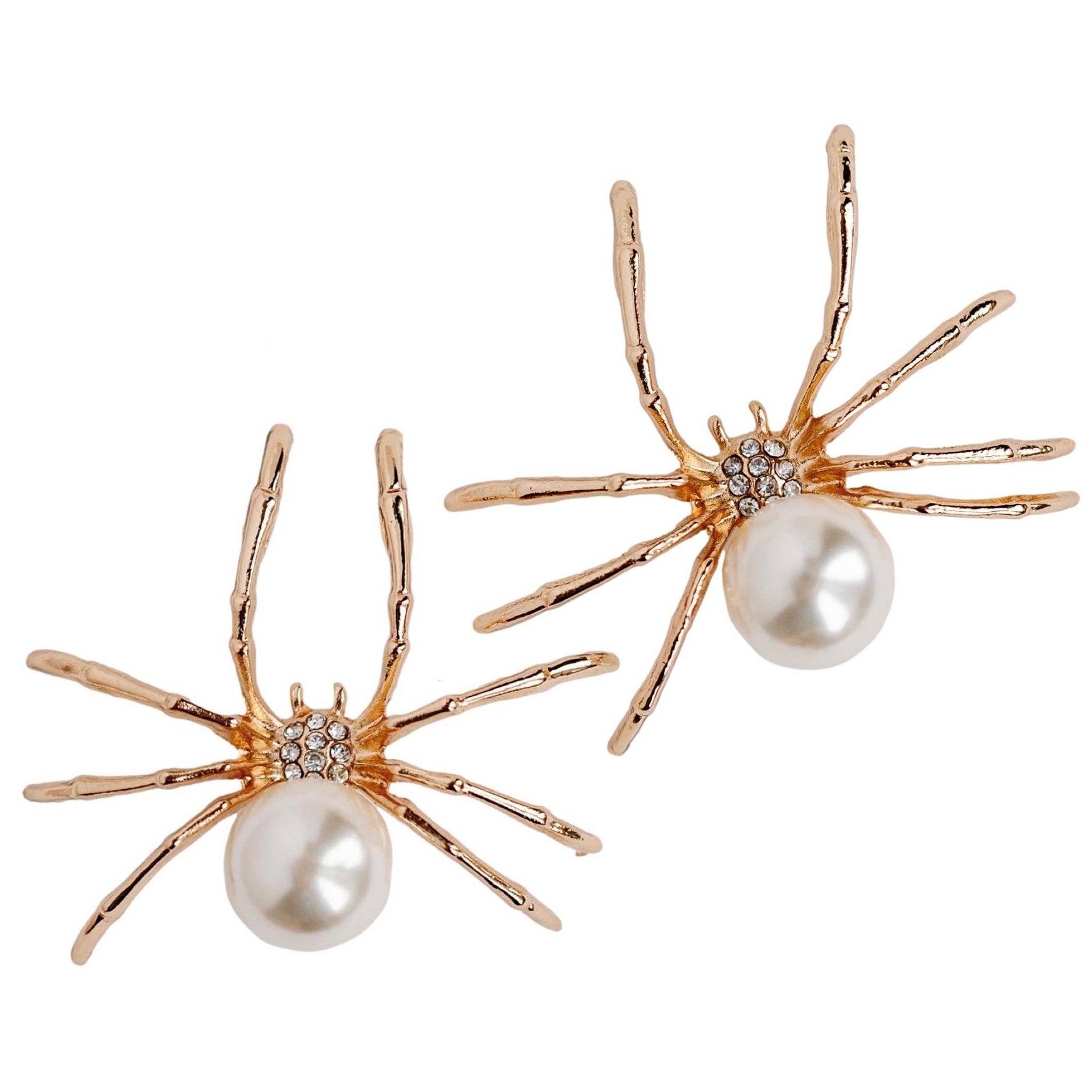 Gold Spooky Spider and Pearl Earrings