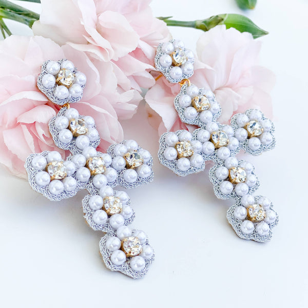 Pearl Easter Cross Earrings