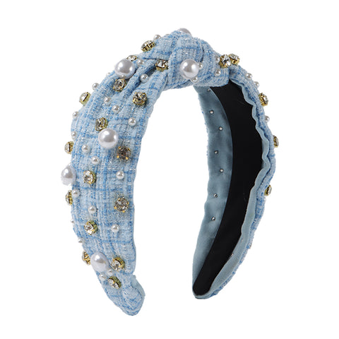 Blue Tweed w/ Pearl & Diamond Headband