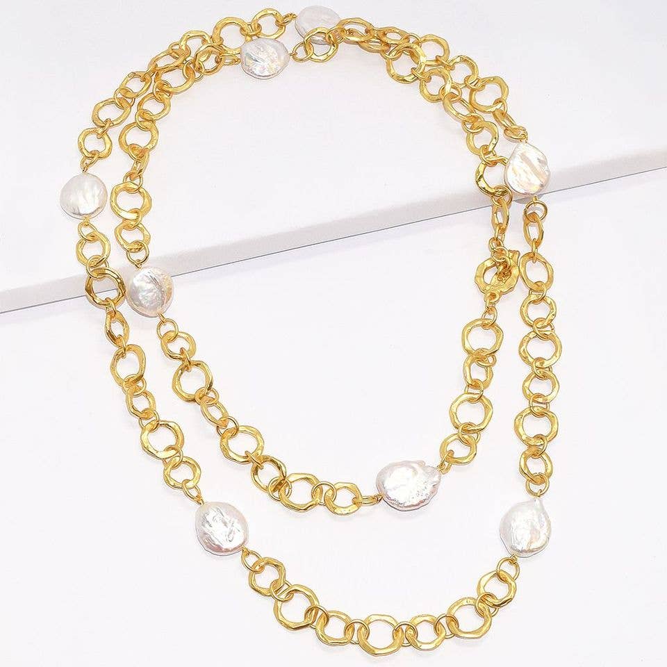 Large flat pearl station necklace