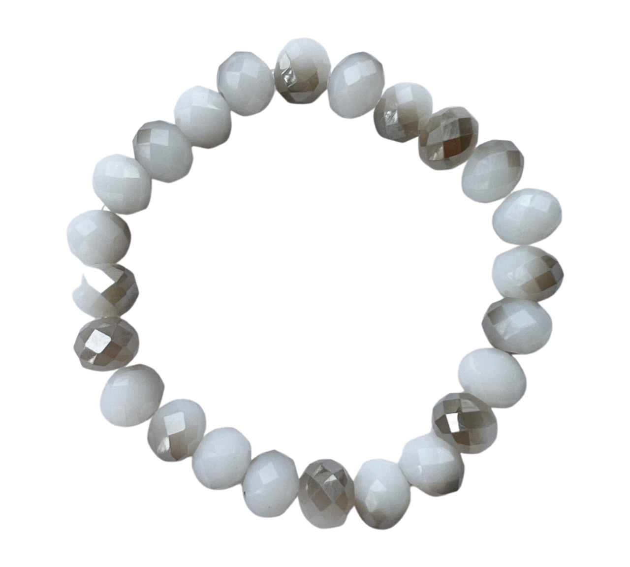 Two-tone Metallic & White Beaded Stretch Bracelet