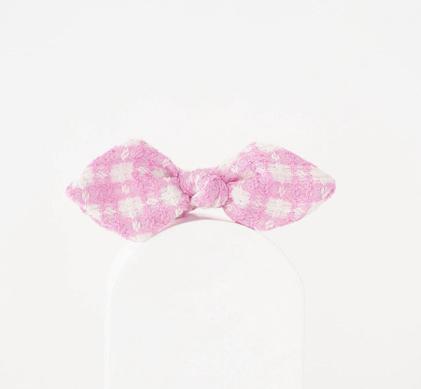 Petal Pink Gingham Lace Bow Scrunchie