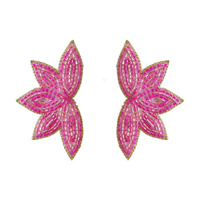 Pink Beaded Fan Earrings