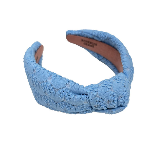 Spring Blue Eyelet Knotted Headband