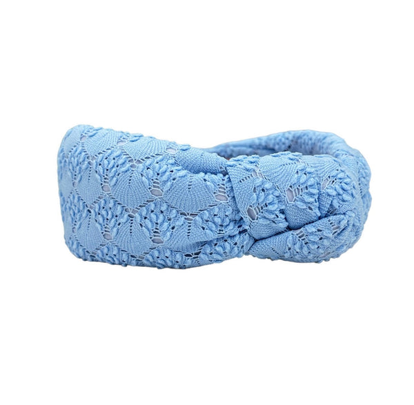 Spring Blue Eyelet Knotted Headband
