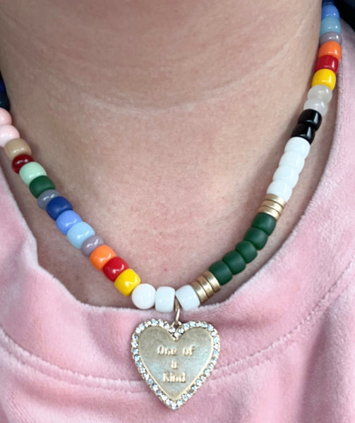 Beaded Rainbow Heart Necklace