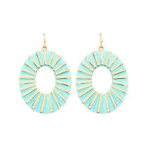 Turquoise Raffia Wrapped Oval Earrings