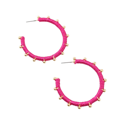 Pink Thread Wrapped Hoops