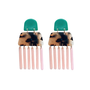 Pink and Teal Geometric Vice Drop Statement Earrings