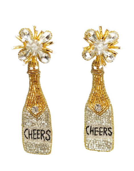beaded silver and gold champagne earring with diamond and beaded stud topper 