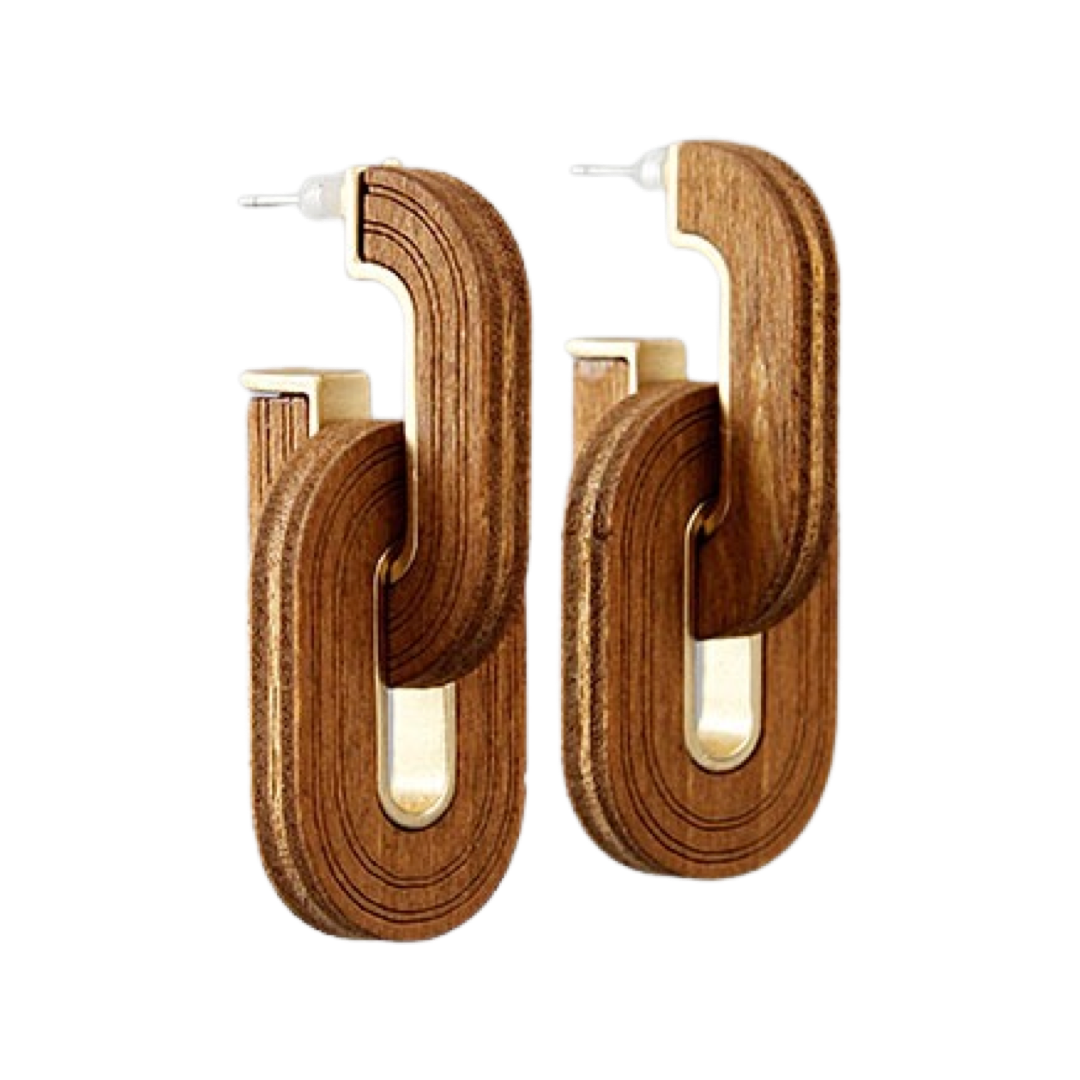 Brown Wood Link Earrings