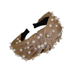 Khaki Pearl & Diamond Embellished Headband