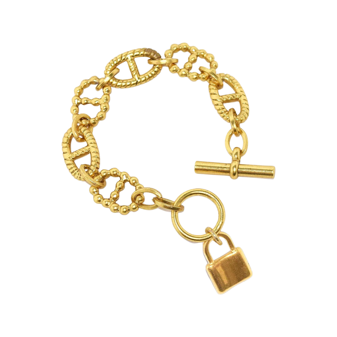 Chainmail & Carved Link Bracelet w/ Lock